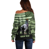 Personalized USA Cher Ami Off Shoulder Sweater Lest We Forget Pigeon Hero - Wonder Print Shop