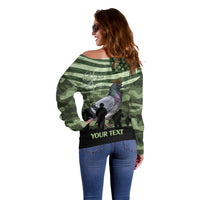 Personalized USA Cher Ami Off Shoulder Sweater Lest We Forget Pigeon Hero - Wonder Print Shop