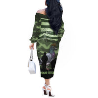 Personalized USA Cher Ami Off The Shoulder Long Sleeve Dress Lest We Forget Pigeon Hero - Wonder Print Shop