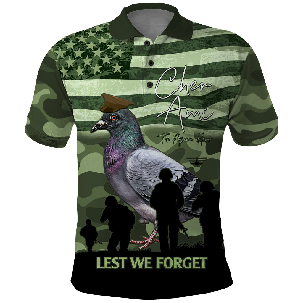 Personalized USA Cher Ami Polo Shirt Lest We Forget Pigeon Hero - Wonder Print Shop