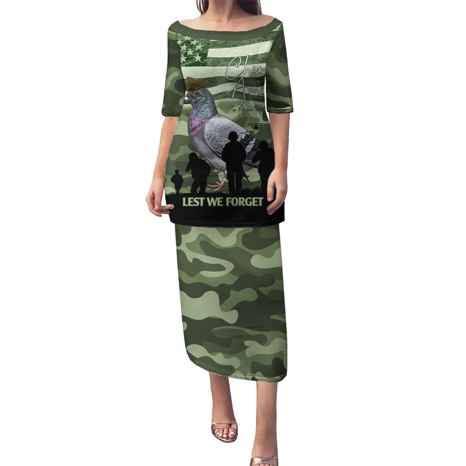 Personalized USA Cher Ami Puletasi Lest We Forget Pigeon Hero - Wonder Print Shop