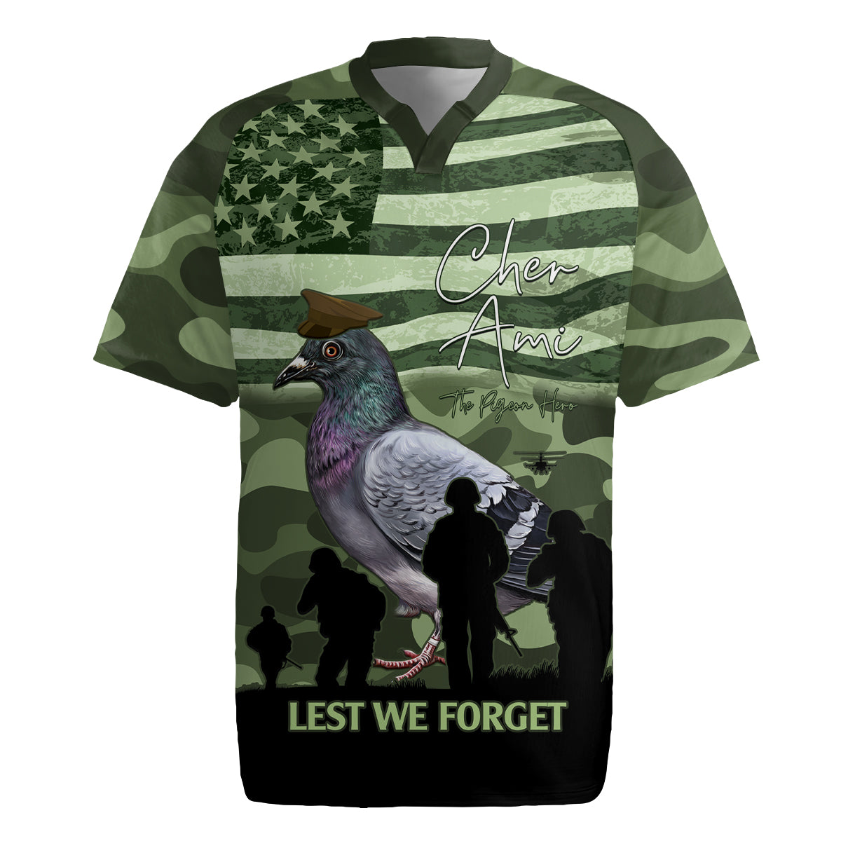 Personalized USA Cher Ami Rugby Jersey Lest We Forget Pigeon Hero - Wonder Print Shop