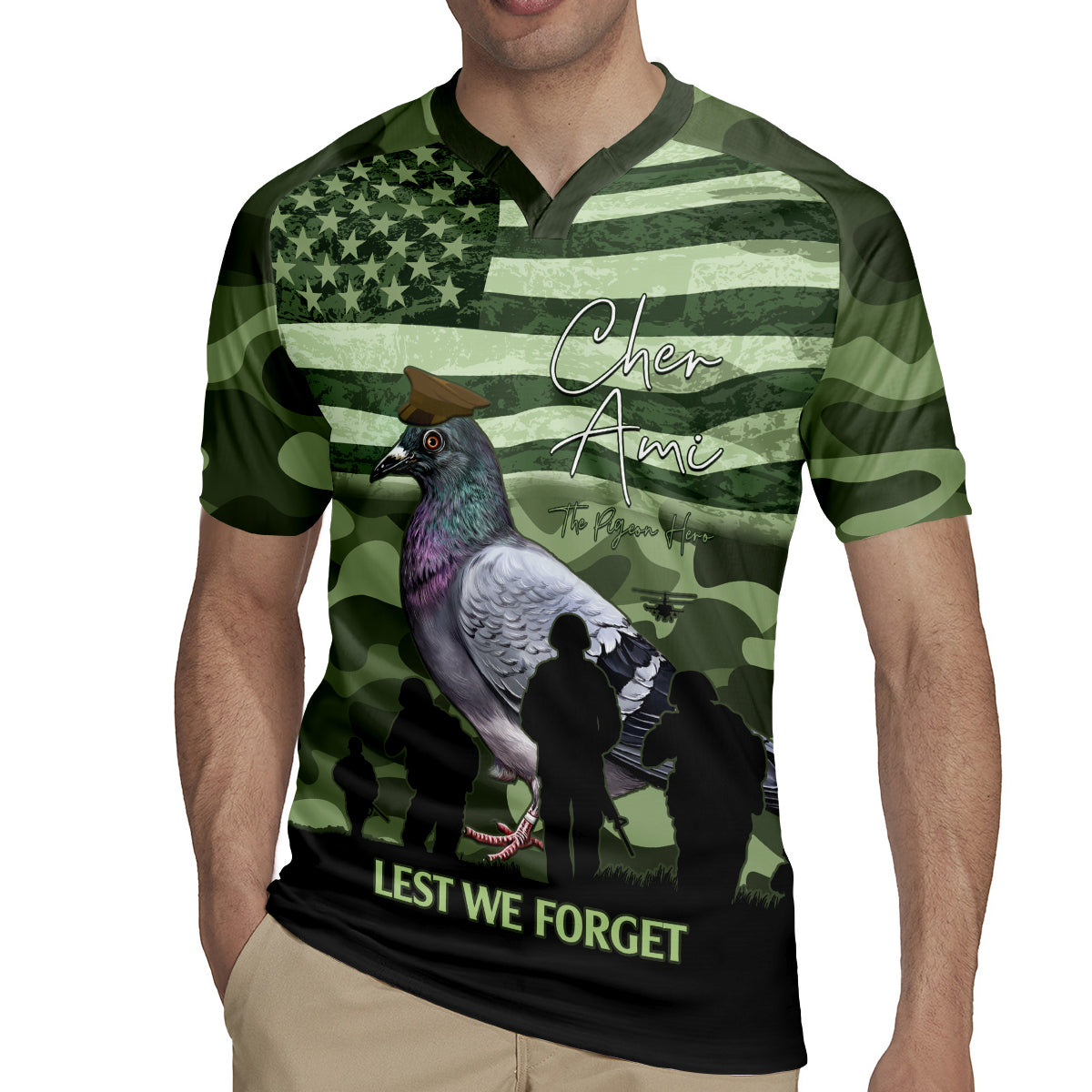 Personalized USA Cher Ami Rugby Jersey Lest We Forget Pigeon Hero - Wonder Print Shop