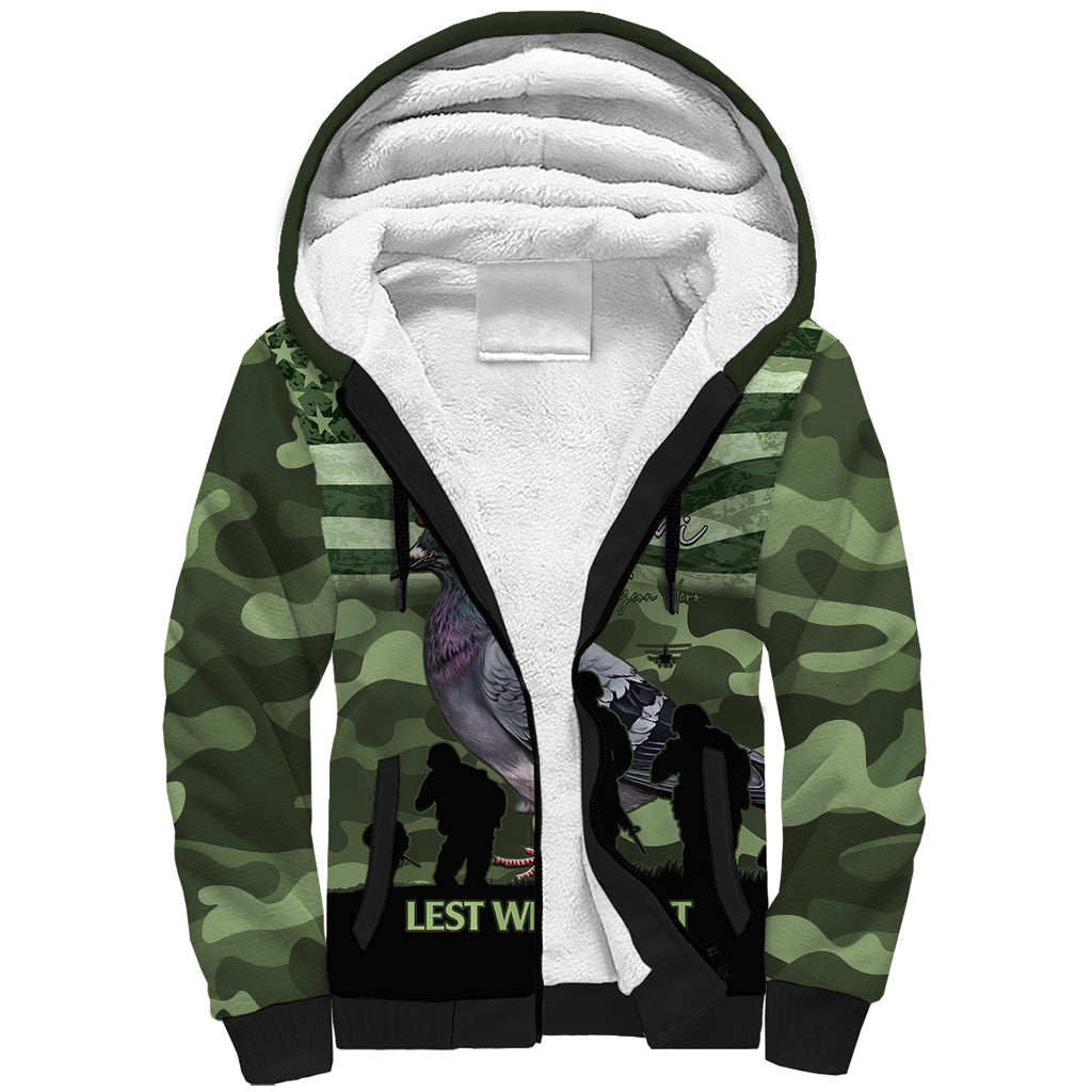 Personalized USA Cher Ami Sherpa Hoodie Lest We Forget Pigeon Hero - Wonder Print Shop