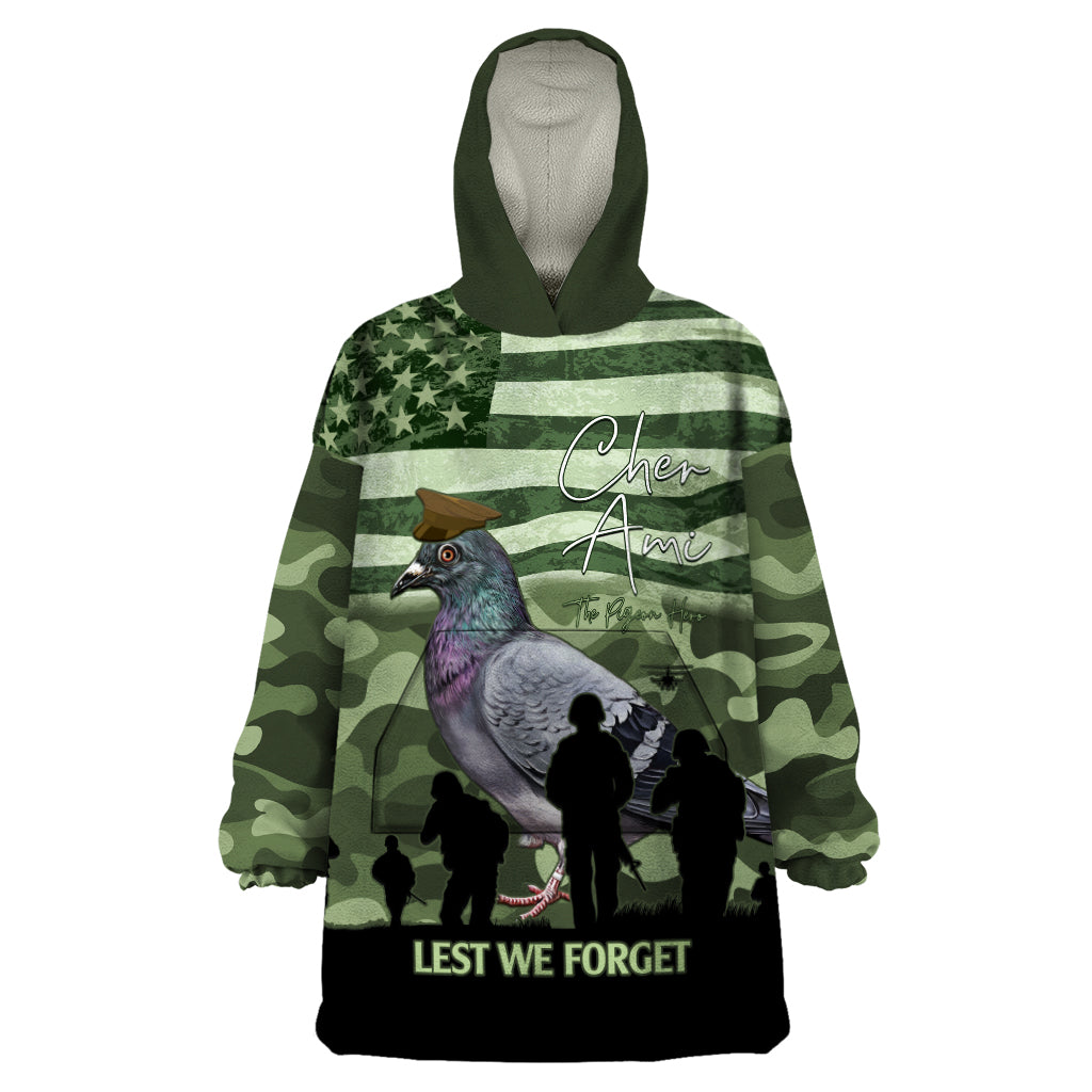 Personalized USA Cher Ami Wearable Blanket Hoodie Lest We Forget Pigeon Hero - Wonder Print Shop