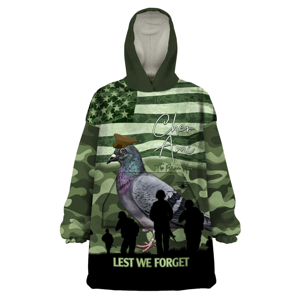 Personalized USA Cher Ami Wearable Blanket Hoodie Lest We Forget Pigeon Hero