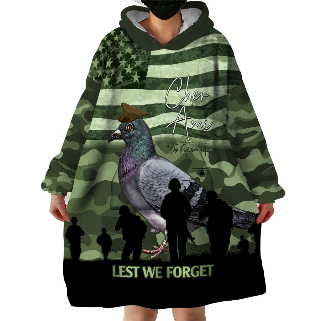 Personalized USA Cher Ami Wearable Blanket Hoodie Lest We Forget Pigeon Hero - Wonder Print Shop
