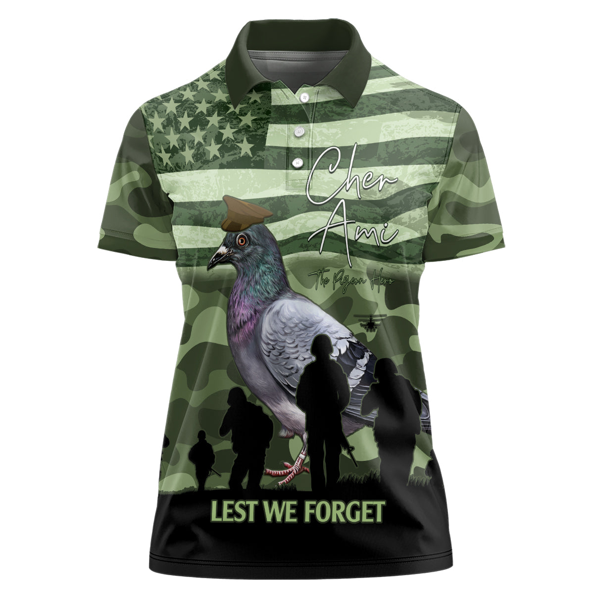 Personalized USA Cher Ami Women Polo Shirt Lest We Forget Pigeon Hero - Wonder Print Shop