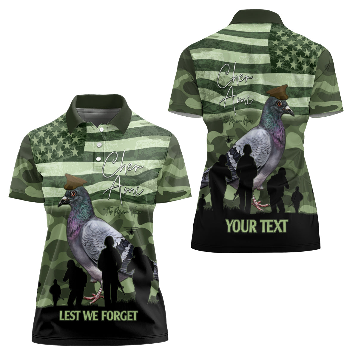Personalized USA Cher Ami Women Polo Shirt Lest We Forget Pigeon Hero - Wonder Print Shop