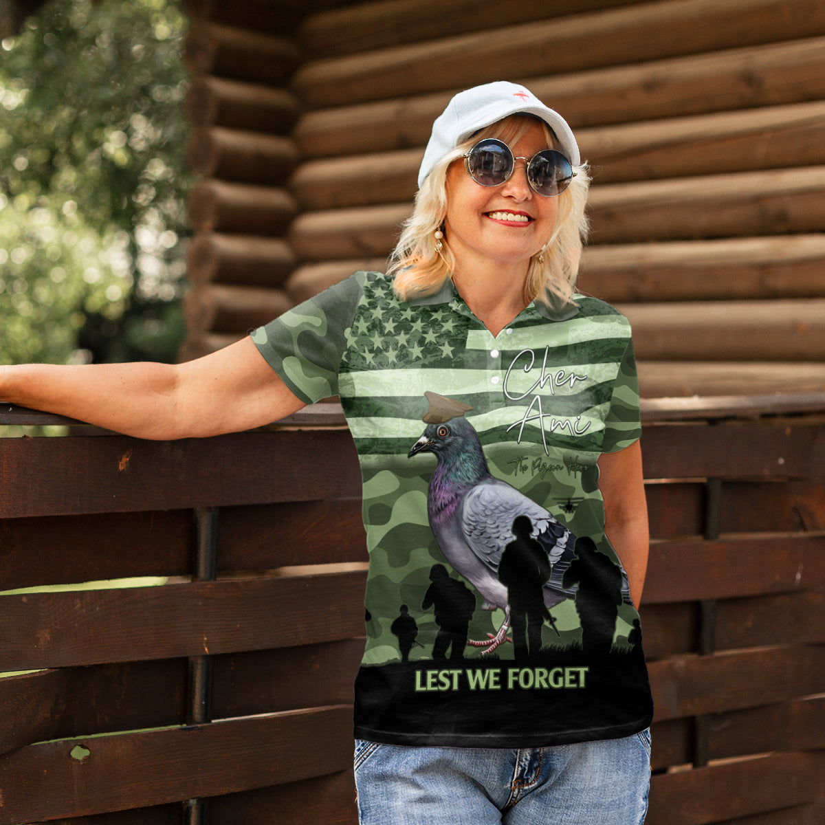 Personalized USA Cher Ami Women Polo Shirt Lest We Forget Pigeon Hero - Wonder Print Shop