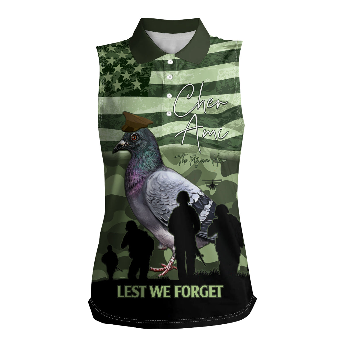 Personalized USA Cher Ami Women Sleeveless Polo Shirt Lest We Forget Pigeon Hero - Wonder Print Shop