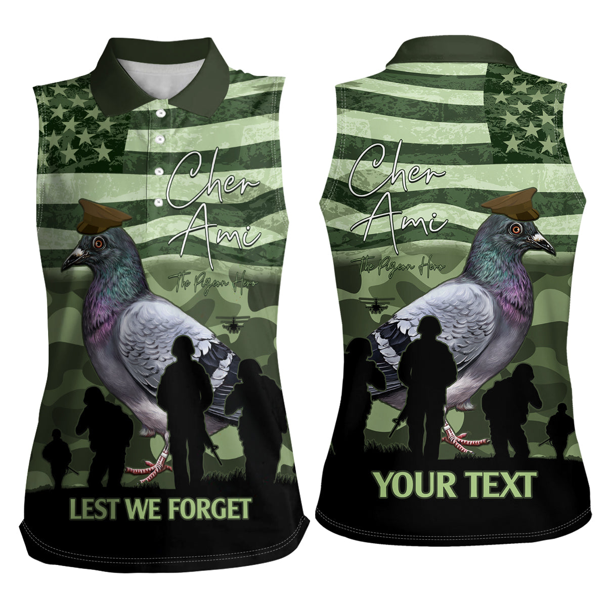 Personalized USA Cher Ami Women Sleeveless Polo Shirt Lest We Forget Pigeon Hero - Wonder Print Shop