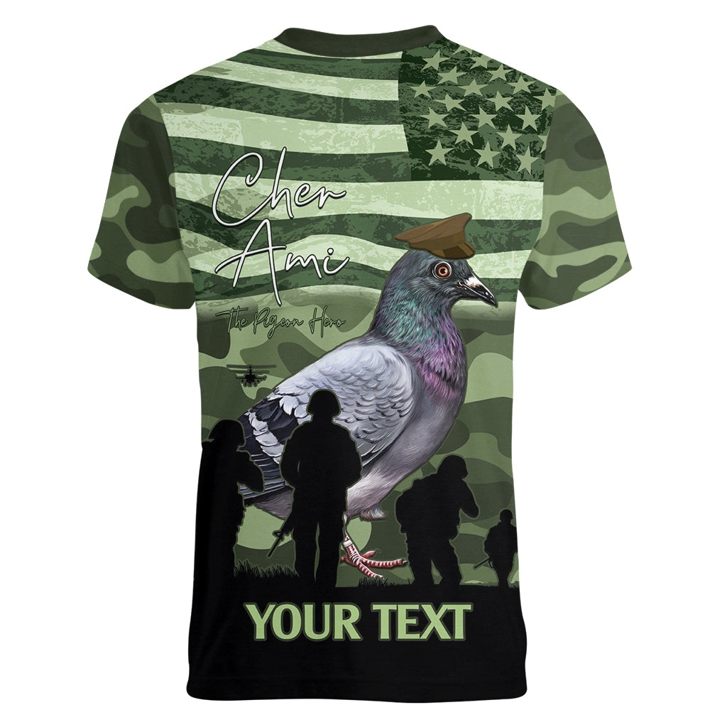 Personalized USA Cher Ami Women V-Neck T-Shirt Lest We Forget Pigeon Hero - Wonder Print Shop
