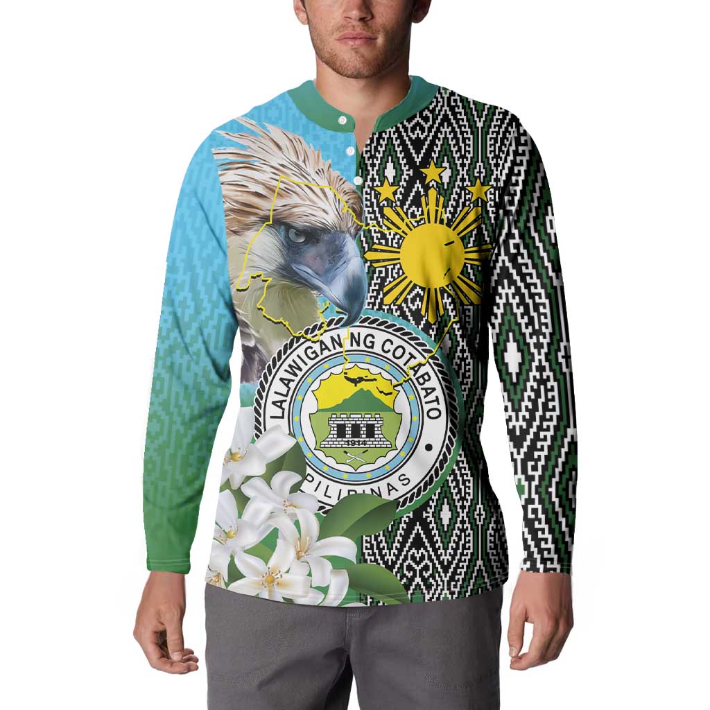 Cotabato Philippines Province Button Sweatshirt Filipino Eagle Sampaguita Tinalak Pattern
