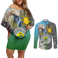 Cotabato Philippines Province Couples Matching Off Shoulder Short Dress and Long Sleeve Button Shirt Filipino Eagle Sampaguita Tinalak Pattern