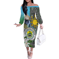 Cotabato Philippines Province Family Matching Off The Shoulder Long Sleeve Dress and Hawaiian Shirt Filipino Eagle Sampaguita Tinalak Pattern