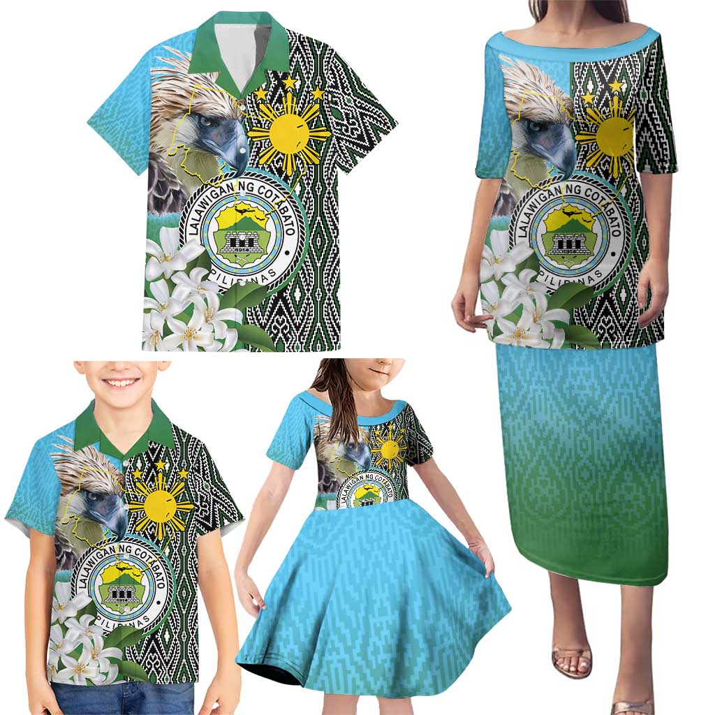 Cotabato Philippines Province Family Matching Puletasi and Hawaiian Shirt Filipino Eagle Sampaguita Tinalak Pattern