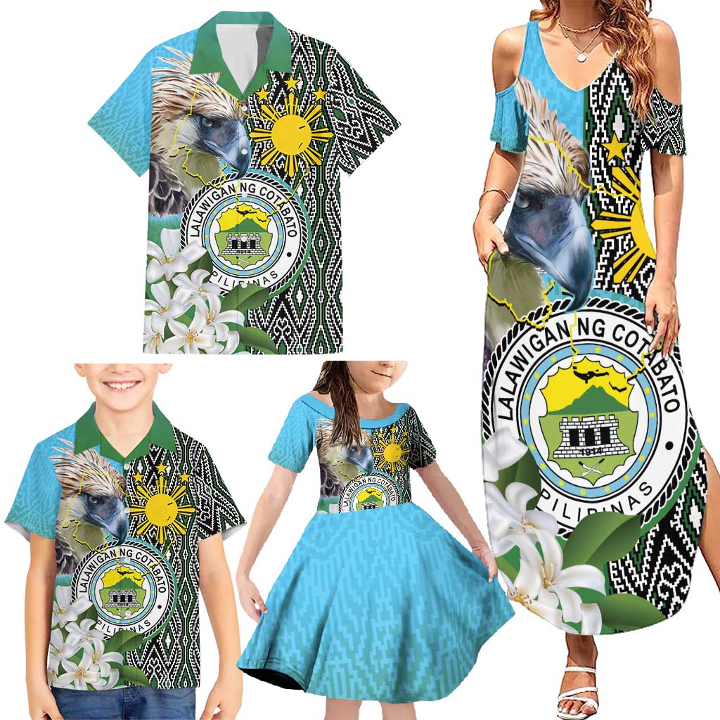 Cotabato Philippines Province Family Matching Summer Maxi Dress and Hawaiian Shirt Filipino Eagle Sampaguita Tinalak Pattern