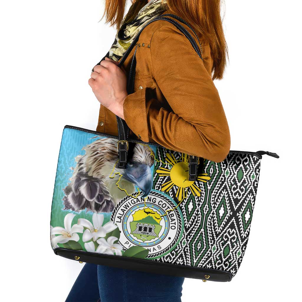 Cotabato Philippines Province Leather Tote Bag Filipino Eagle Sampaguita Tinalak Pattern