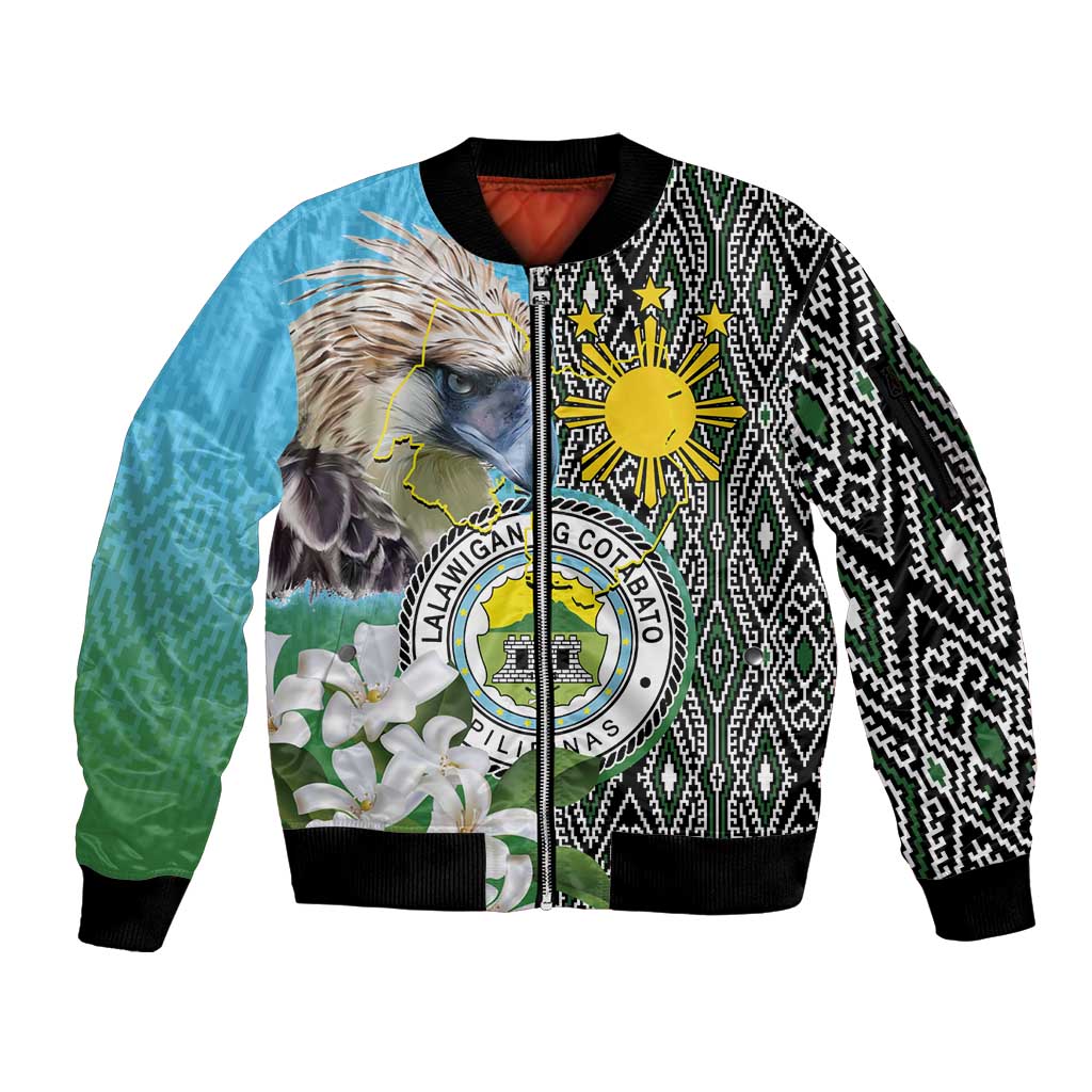 Cotabato Philippines Province Sleeve Zip Bomber Jacket Filipino Eagle Sampaguita Tinalak Pattern