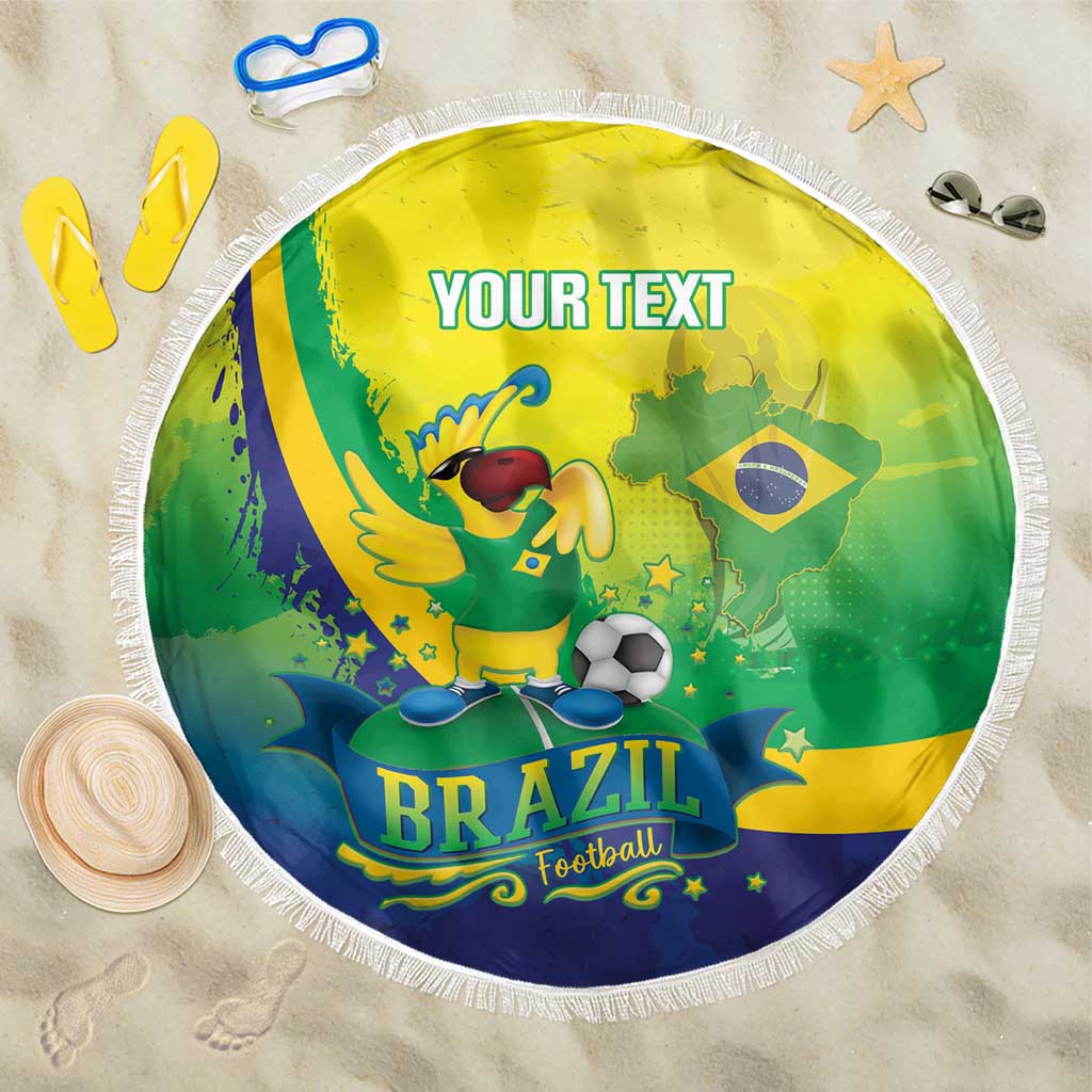 Brazil Football 2026 Custom Beach Blanket Come On Selecao Brasil Parrot Mascot