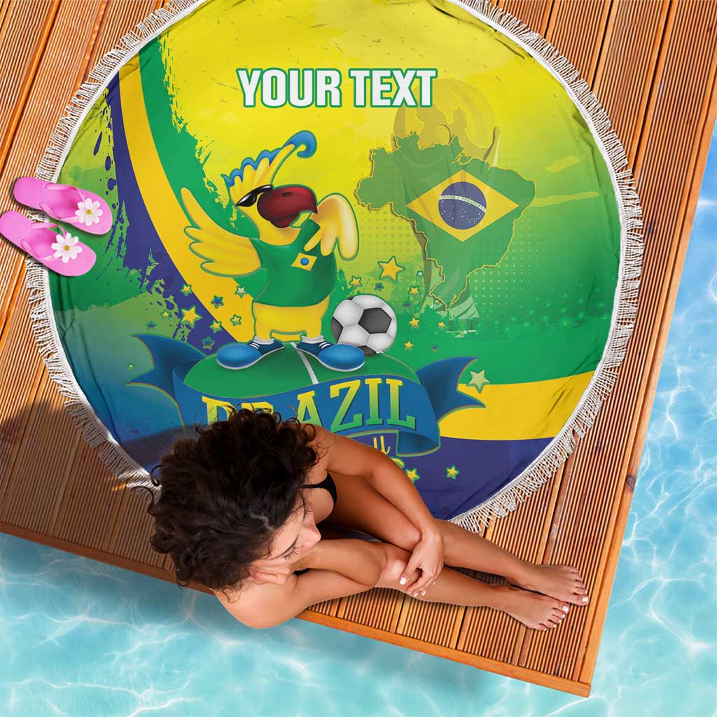 Brazil Football 2026 Custom Beach Blanket Come On Selecao Brasil Parrot Mascot