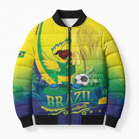 Brazil Football 2026 Custom Bomber Puffer Jacket Come On Selecao Brasil Parrot Mascot