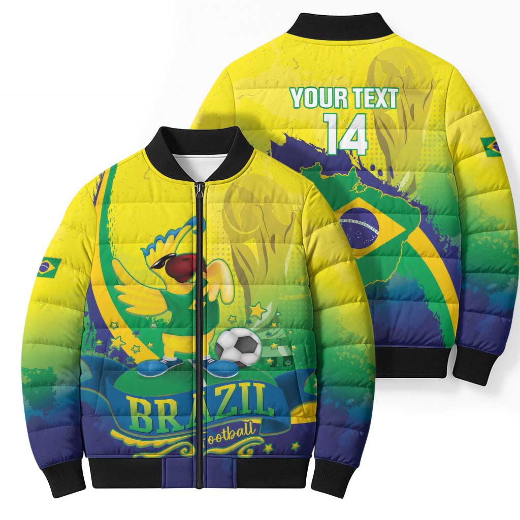 Brazil Football 2026 Custom Bomber Puffer Jacket Come On Selecao Brasil Parrot Mascot