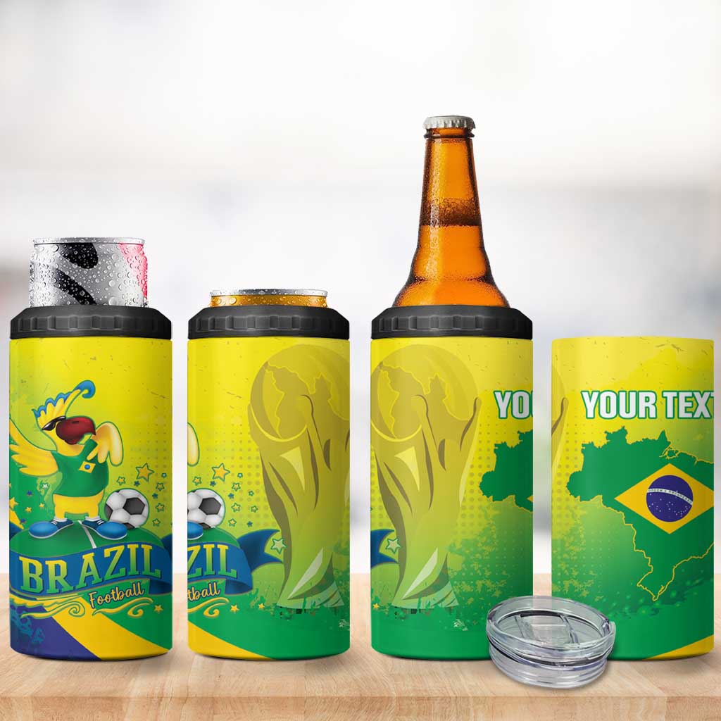 Brazil Football 2026 Custom 4 in 1 Can Cooler Tumbler Come On Selecao Brasil Parrot Mascot