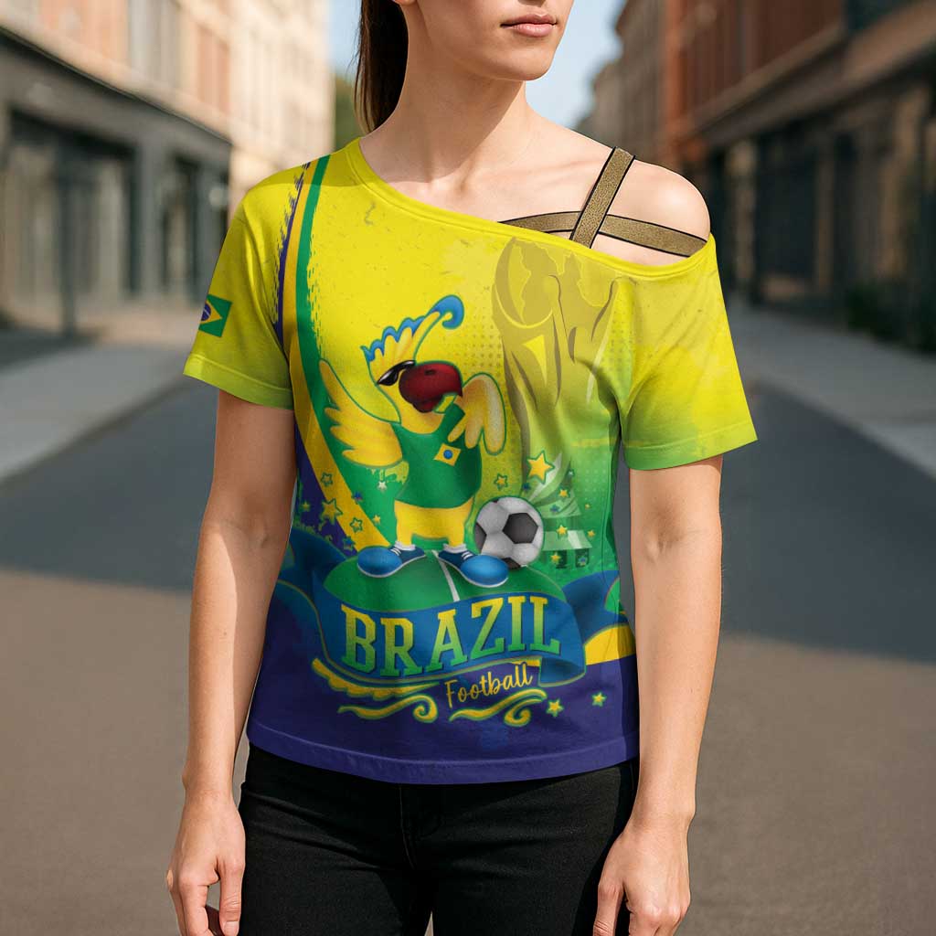 Brazil Football 2026 Custom Cross Shoulder Shirt Come On Selecao Brasil Parrot Mascot