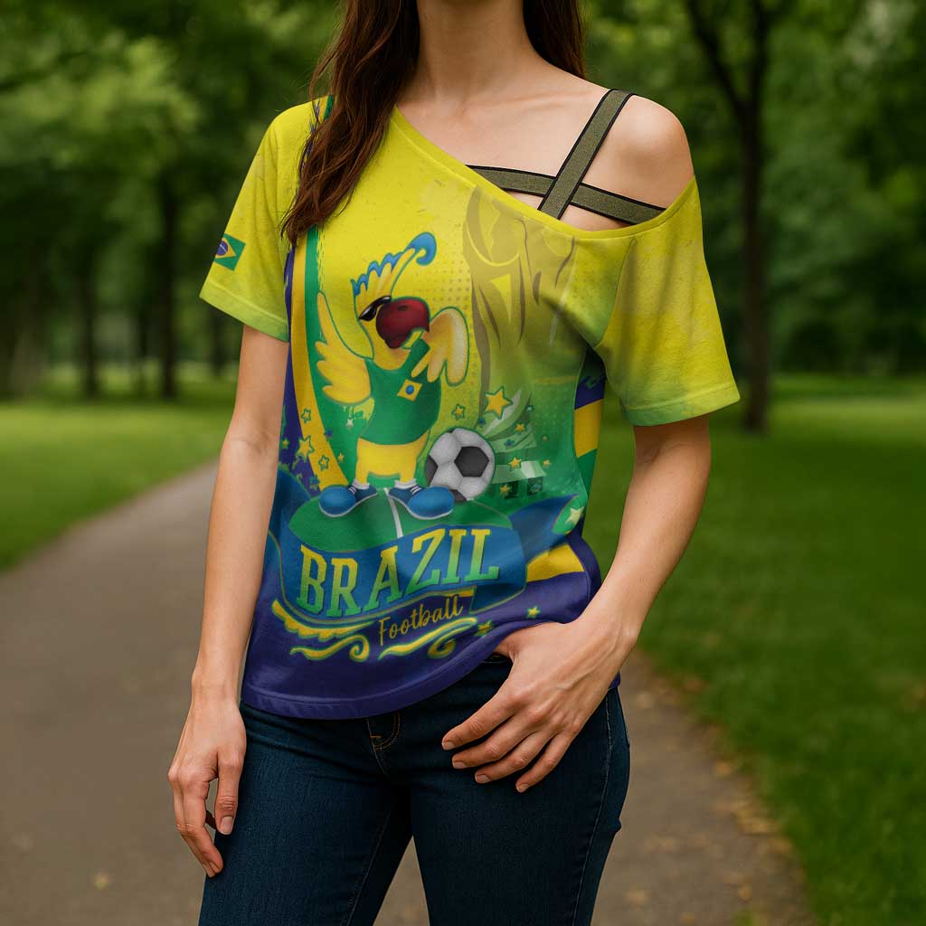 Brazil Football 2026 Custom Cross Shoulder Shirt Come On Selecao Brasil Parrot Mascot
