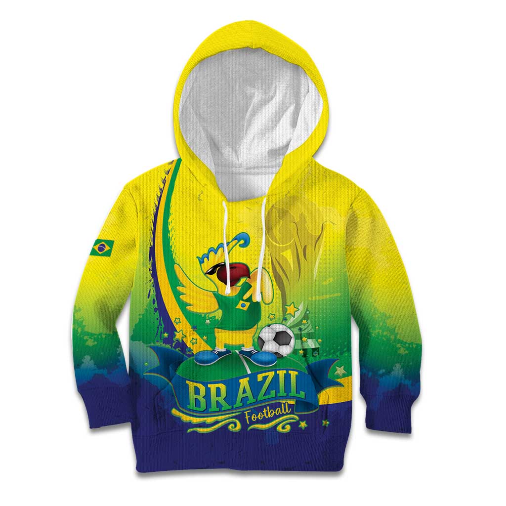 Brazil Football 2026 Custom Kid Hoodie Come On Selecao Brasil Parrot Mascot