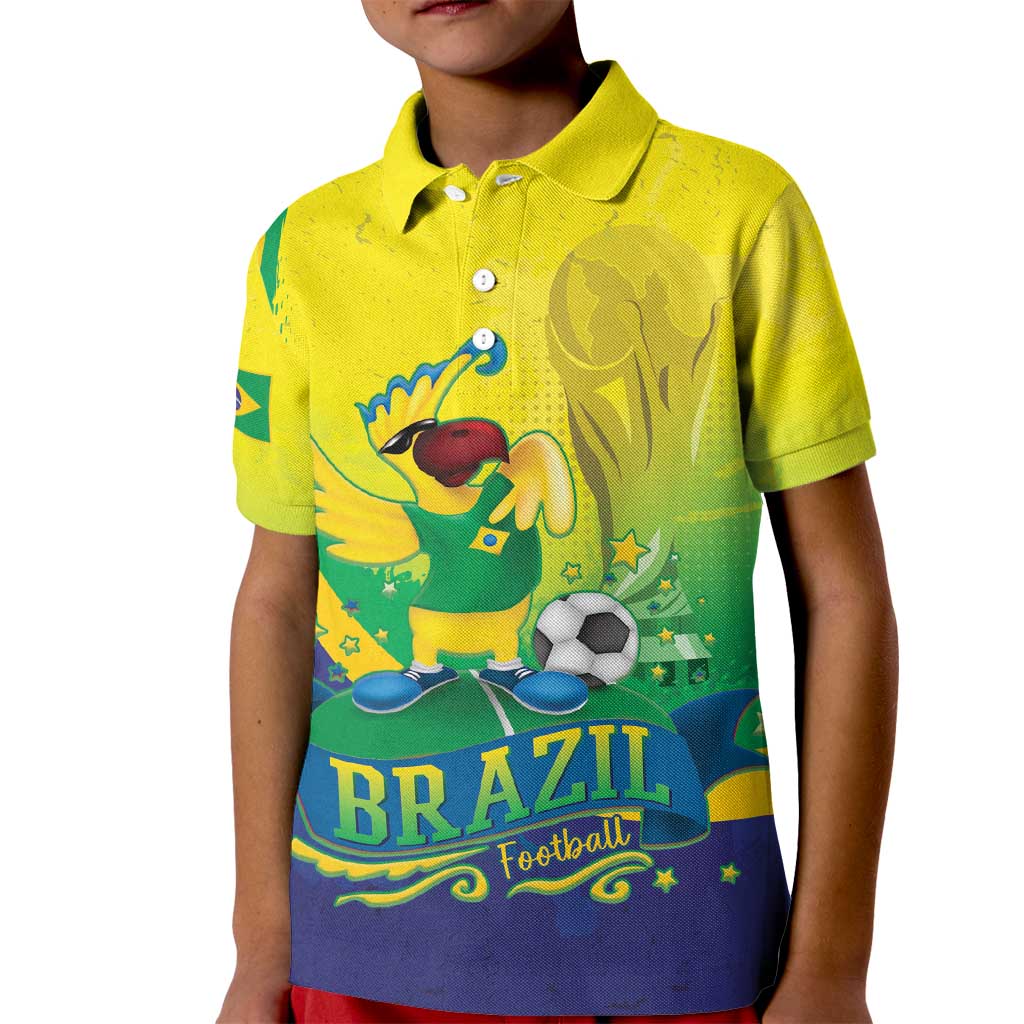 Brazil Football 2026 Custom Kid Polo Shirt Come On Selecao Brasil Parrot Mascot