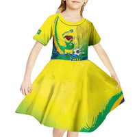 Brazil Football 2026 Custom Kid Short Sleeve Dress Come On Selecao Brasil Parrot Mascot