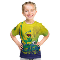 Brazil Football 2026 Custom Kid T Shirt Come On Selecao Brasil Parrot Mascot