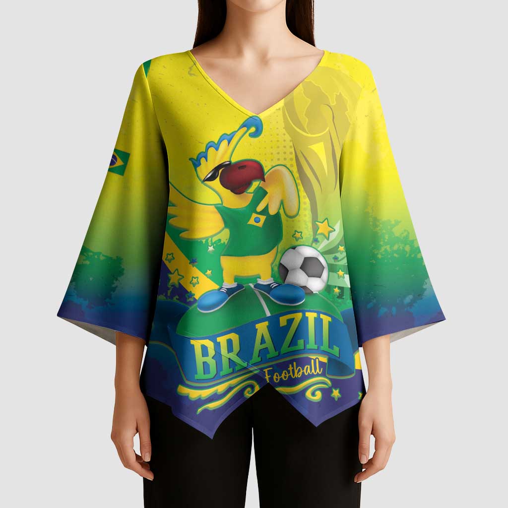 Brazil Football 2026 Custom Kimono Sleeve Blouse Come On Selecao Brasil Parrot Mascot