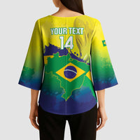 Brazil Football 2026 Custom Kimono Sleeve Blouse Come On Selecao Brasil Parrot Mascot