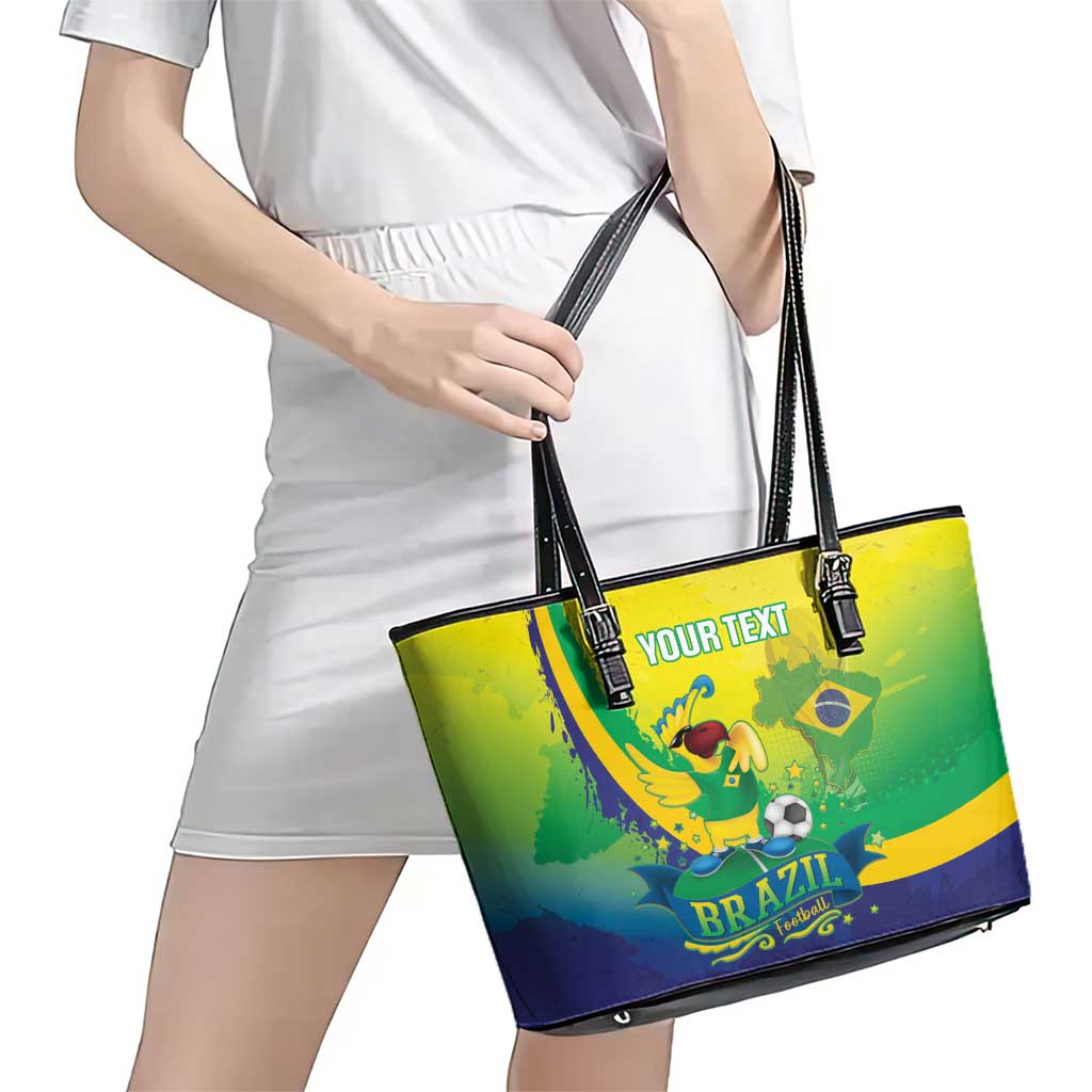 Brazil Football 2026 Custom Leather Tote Bag Come On Selecao Brasil Parrot Mascot