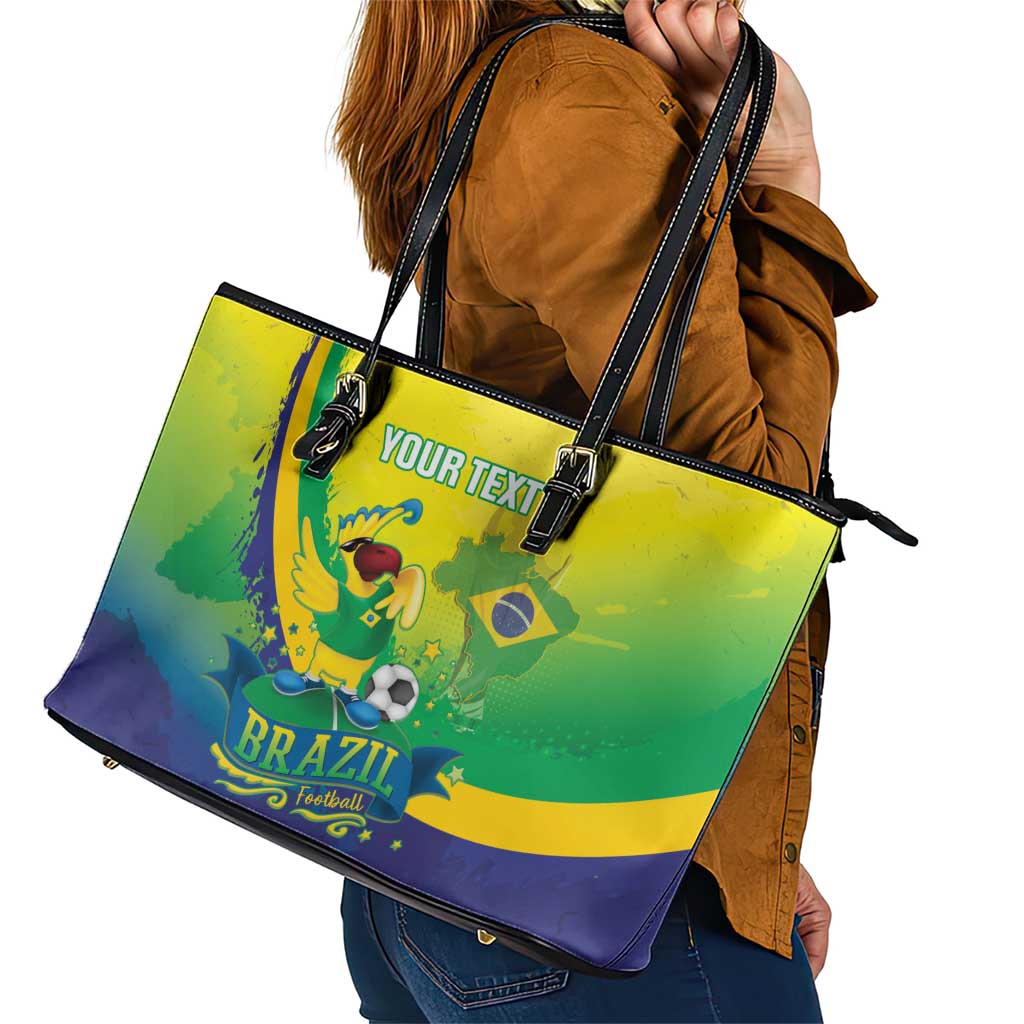 Brazil Football 2026 Custom Leather Tote Bag Come On Selecao Brasil Parrot Mascot