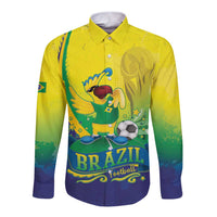 Brazil Football 2026 Custom Long Sleeve Button Shirt Come On Selecao Brasil Parrot Mascot