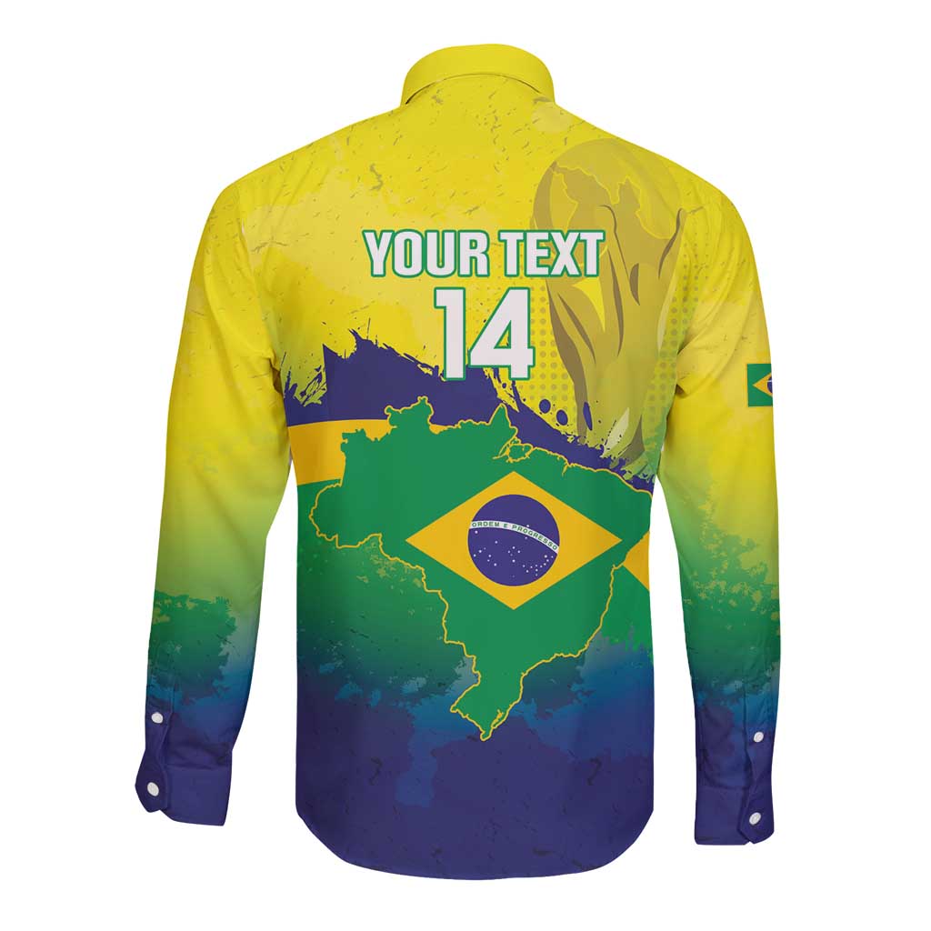 Brazil Football 2026 Custom Long Sleeve Button Shirt Come On Selecao Brasil Parrot Mascot