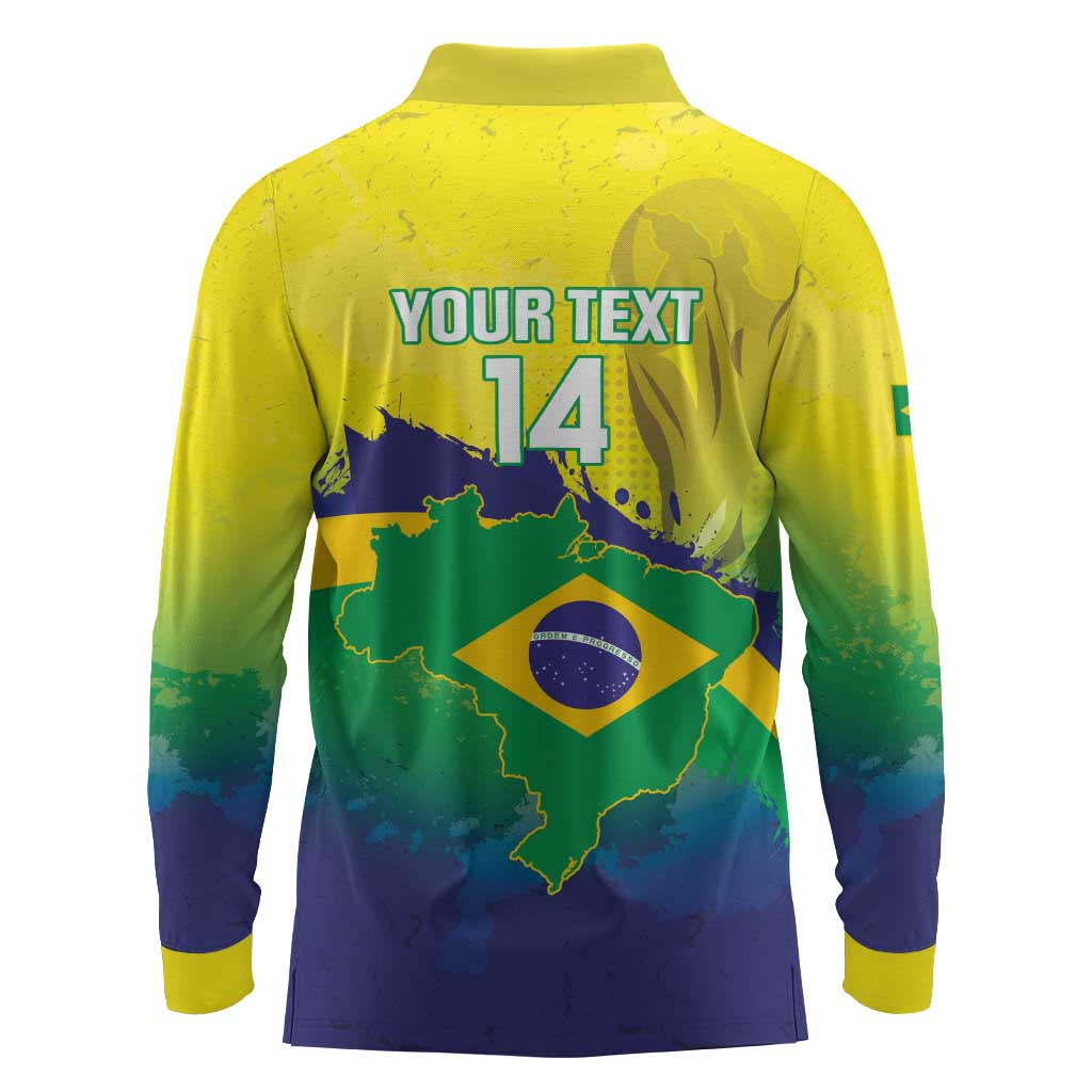 Brazil Football 2026 Custom Long Sleeve Polo Shirt Come On Selecao Brasil Parrot Mascot