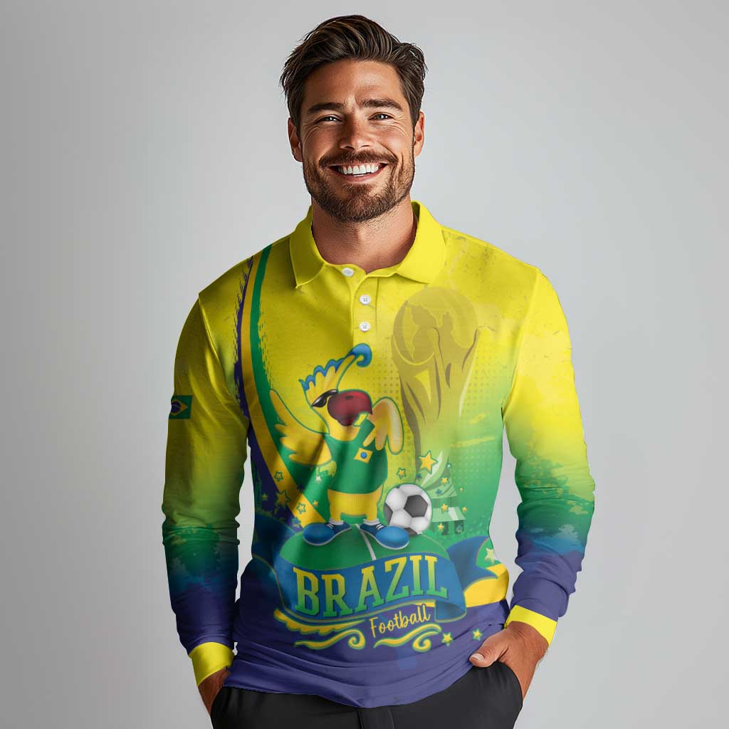 Brazil Football 2026 Custom Long Sleeve Polo Shirt Come On Selecao Brasil Parrot Mascot