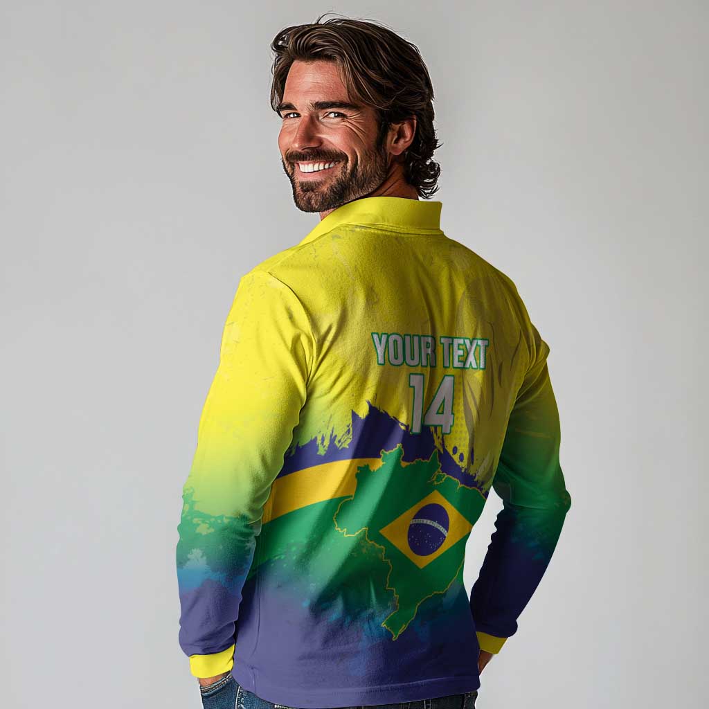 Brazil Football 2026 Custom Long Sleeve Polo Shirt Come On Selecao Brasil Parrot Mascot