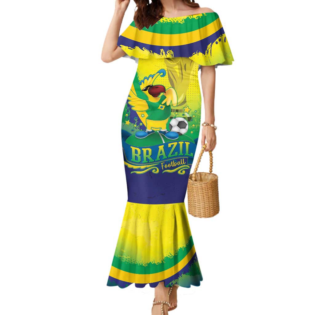 Brazil Football 2026 Custom Mermaid Dress Come On Selecao Brasil Parrot Mascot