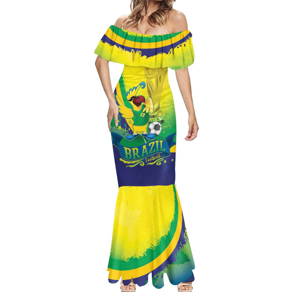 Brazil Football 2026 Custom Mermaid Dress Come On Selecao Brasil Parrot Mascot