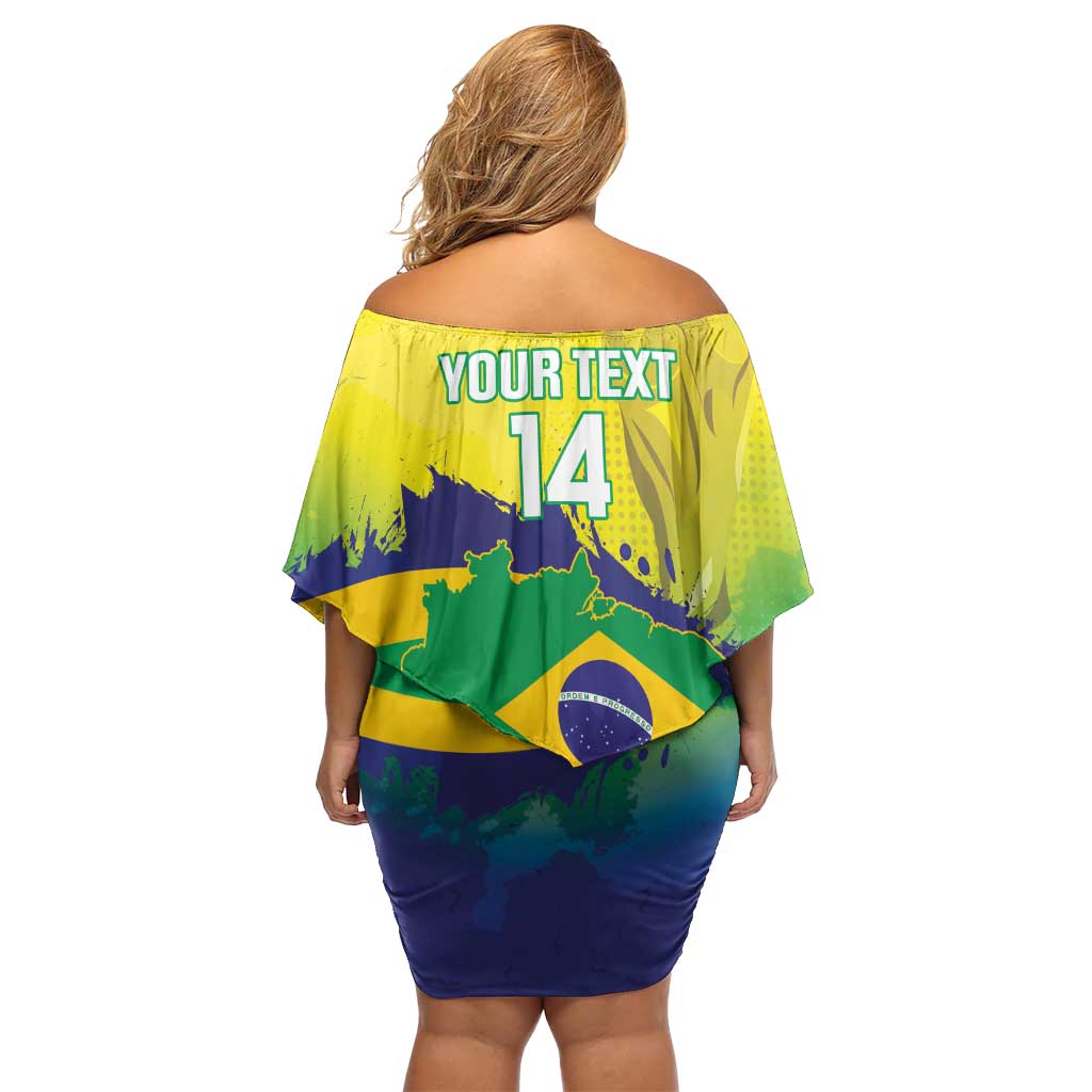 Brazil Football 2026 Custom Off Shoulder Short Dress Come On Selecao Brasil Parrot Mascot