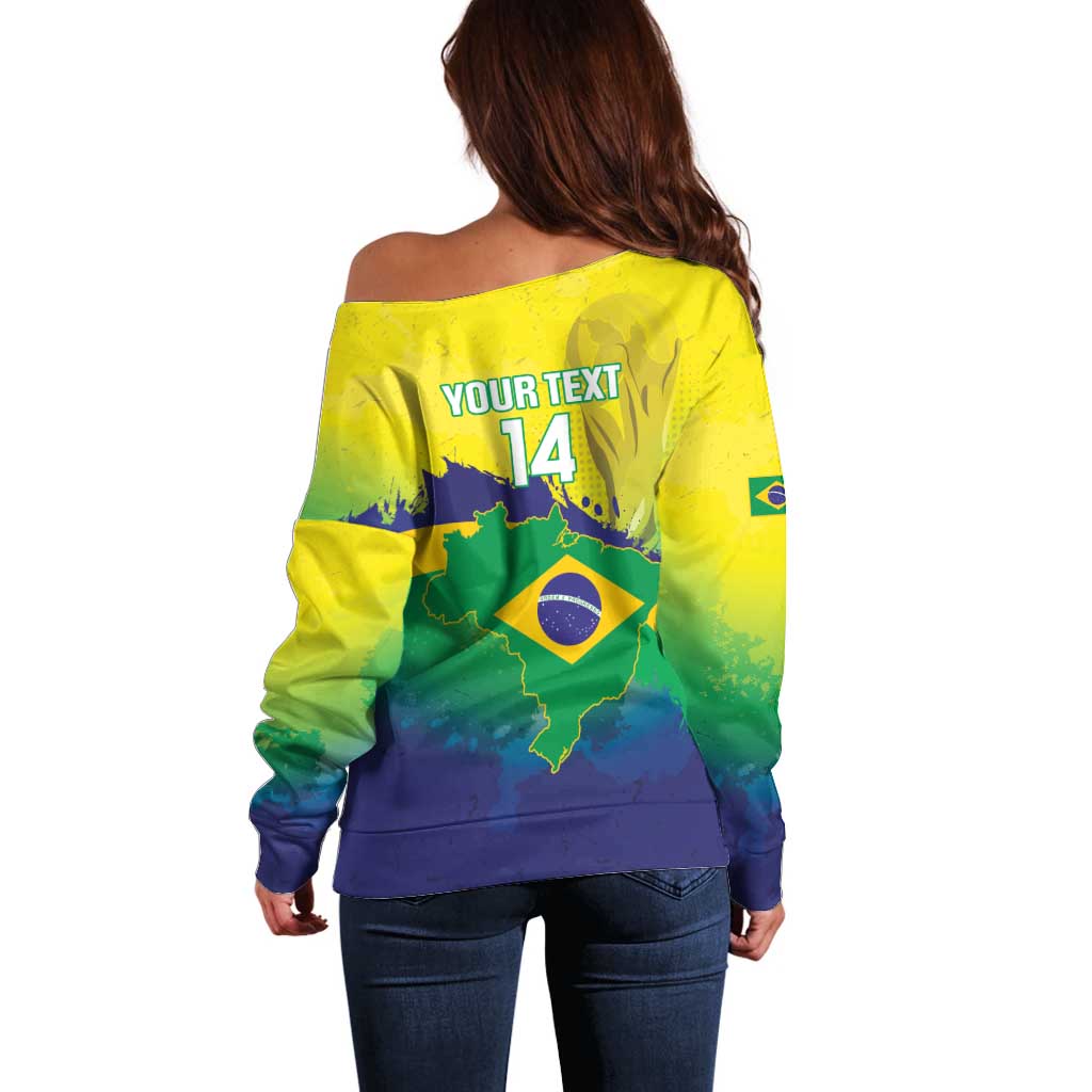 Brazil Football 2026 Custom Off Shoulder Sweater Come On Selecao Brasil Parrot Mascot