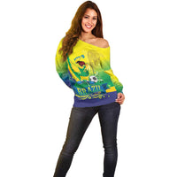 Brazil Football 2026 Custom Off Shoulder Sweater Come On Selecao Brasil Parrot Mascot