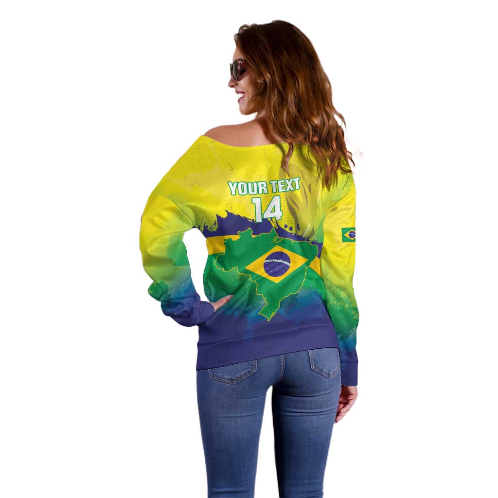 Brazil Football 2026 Custom Off Shoulder Sweater Come On Selecao Brasil Parrot Mascot